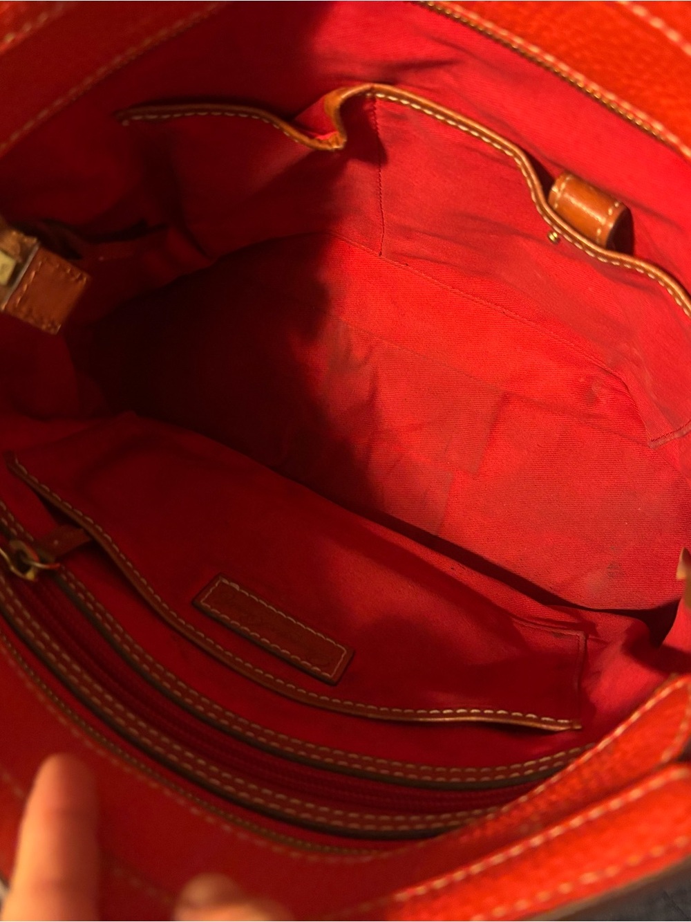 Dooney & Bourke Orange Pebbled Leather Satchel Tote with Brown Trim - Picture 6 of 9
